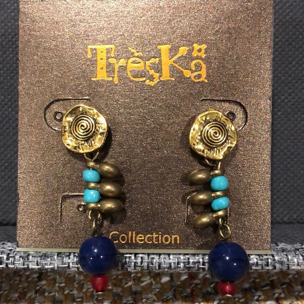 TRESKA Modern Abstract Metallic Multicolor Drop Dangle Earrings NWT